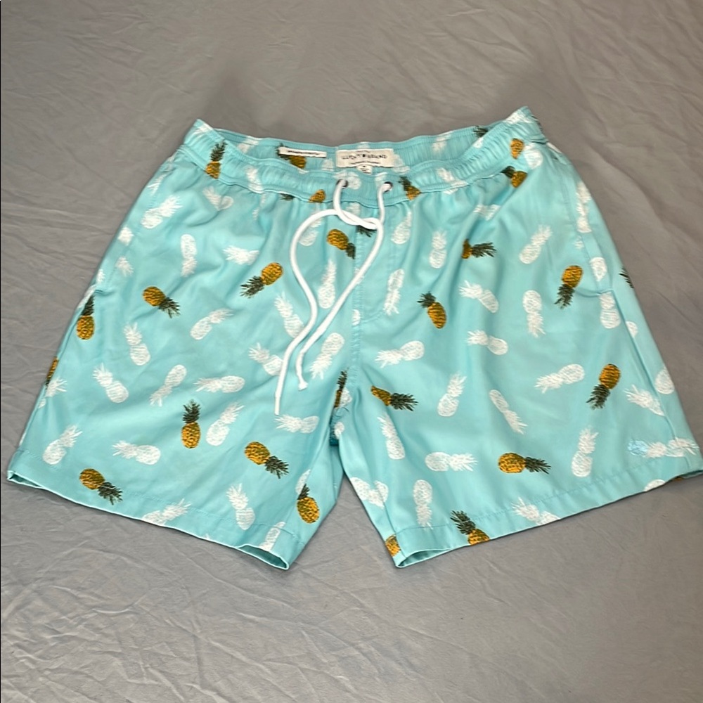 Lucky Brand Pineapple Swim Shorts Mesh Lined Pockets Size Medium Quick Dry Beach